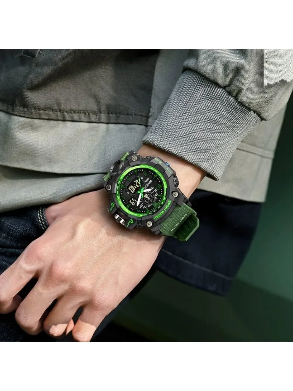 Men's Green Analog Quartz Sports Waterproof Military LED Digital Wrist Watch